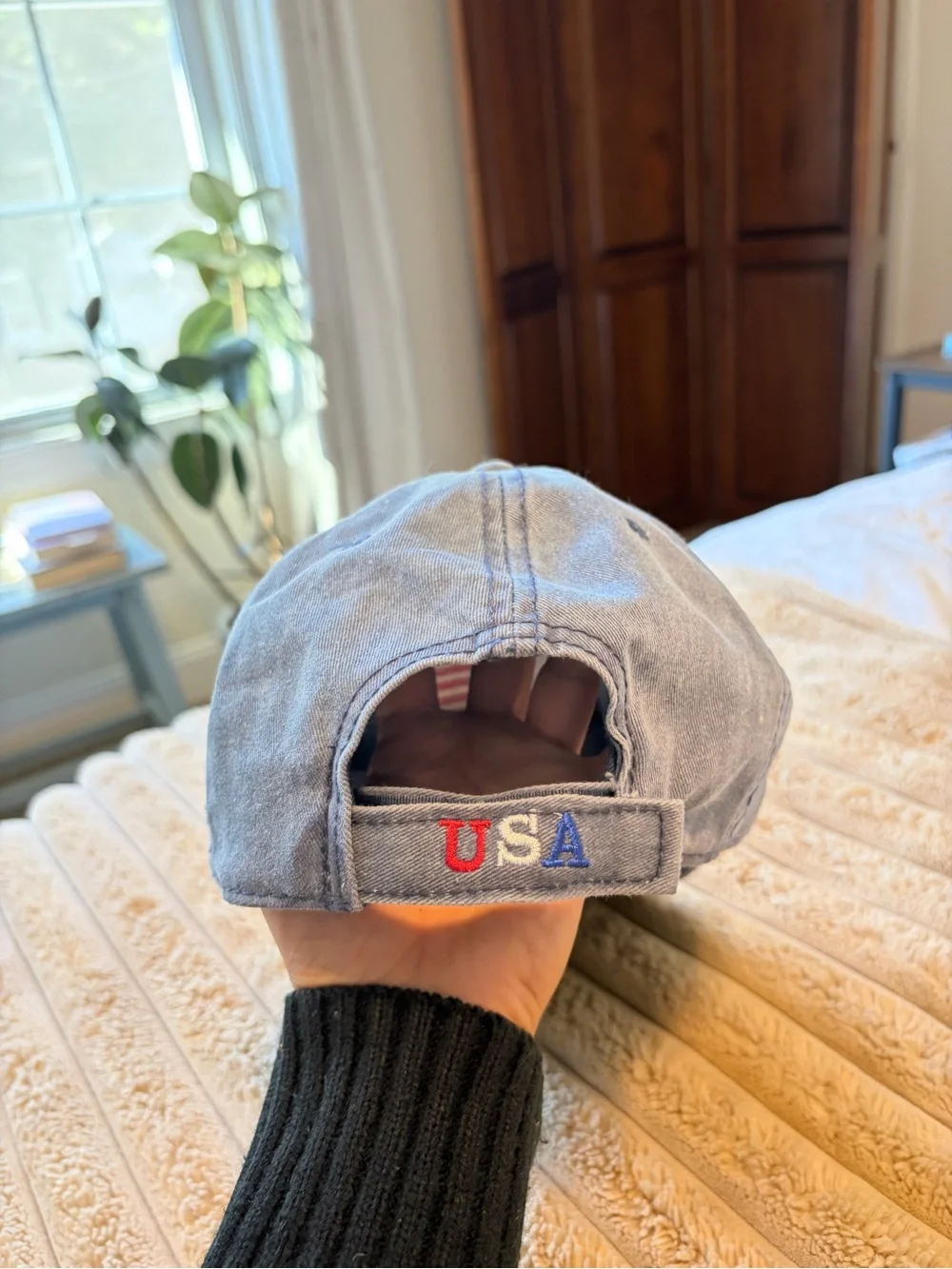 Blue Baseball Cap with Embroidered American Flag Patch